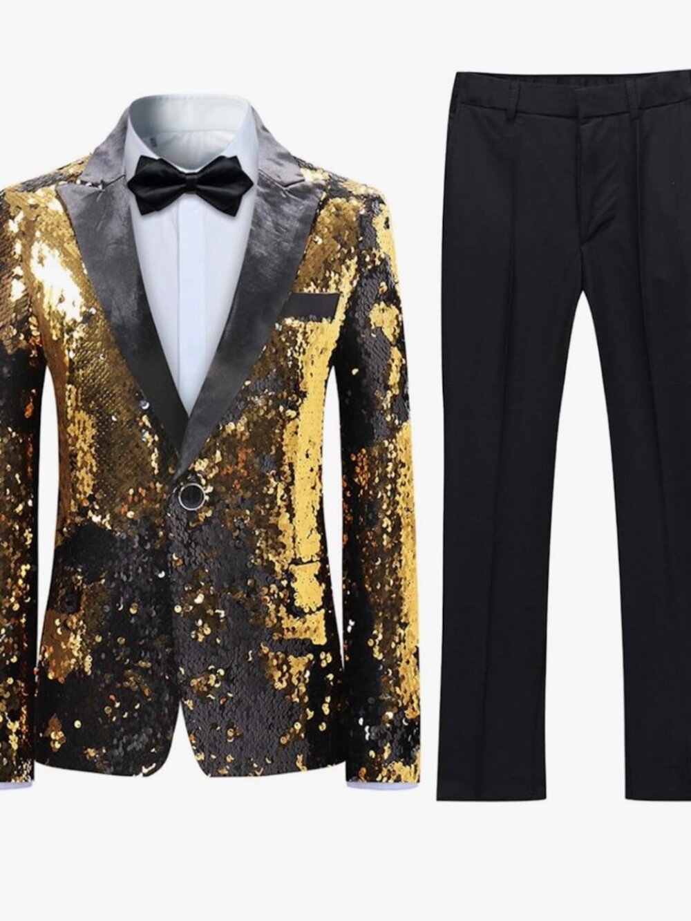 Boys Tuxedo Suit with Sequin Blazer & Black Pants